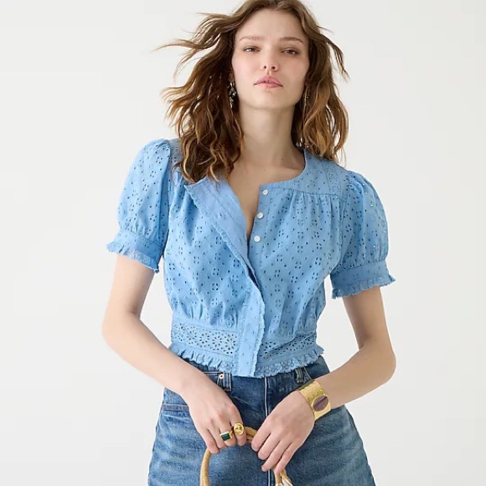 J Crew Button-front eyelet crop top
